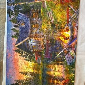 Scenic Lakeside Cottage Jigsaw Puzzle - Multi-Color